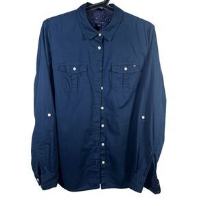 Tommy Hilfiger Women's Navy Blue Long Sleeve Button-Down Shirt Cotton M Vintage